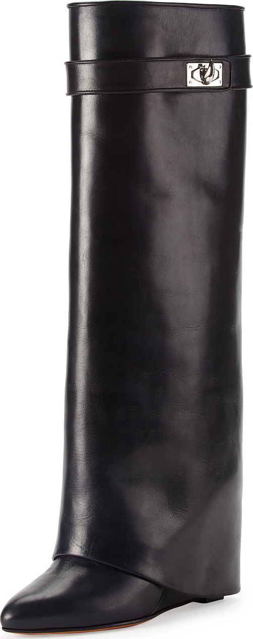 Givenchy Shark Lock Fold-Over Leather Boot, Black