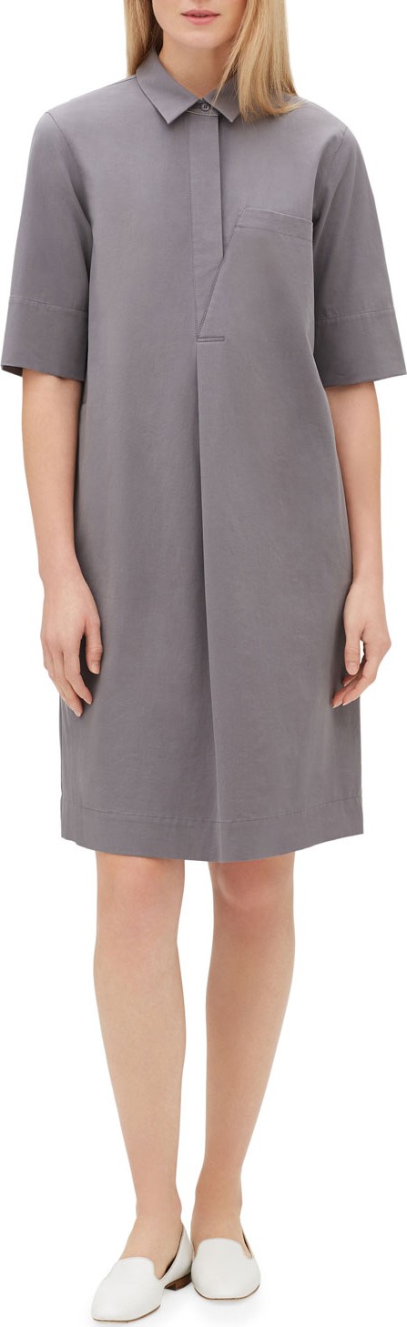 Lafayette 148 New York Casper Elbow-Sleeve Shirtdress with Chain Trim