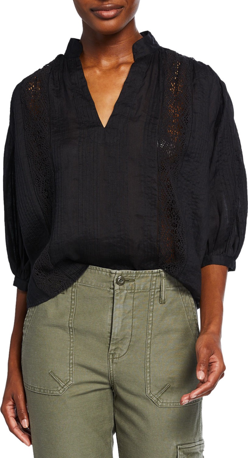 FRAME DENIM Cali Lace Popover Top