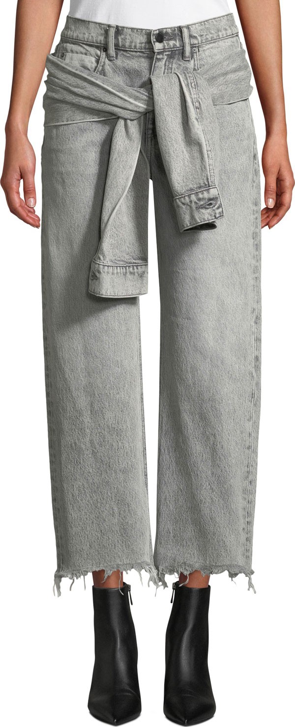 T By Alexander Wang Stack Tie-Front Wide-Leg Cropped Jeans