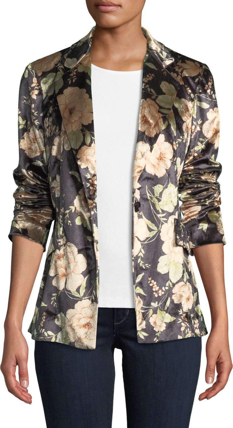 Anatomie Primrose Floral-Print Velvet Jacket