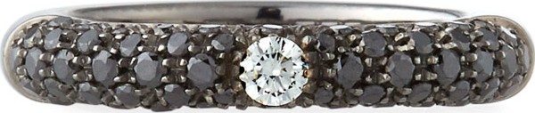 Adolfo Courrier 18K White Gold Diamond Ring with Black Diamonds, Size 6.75