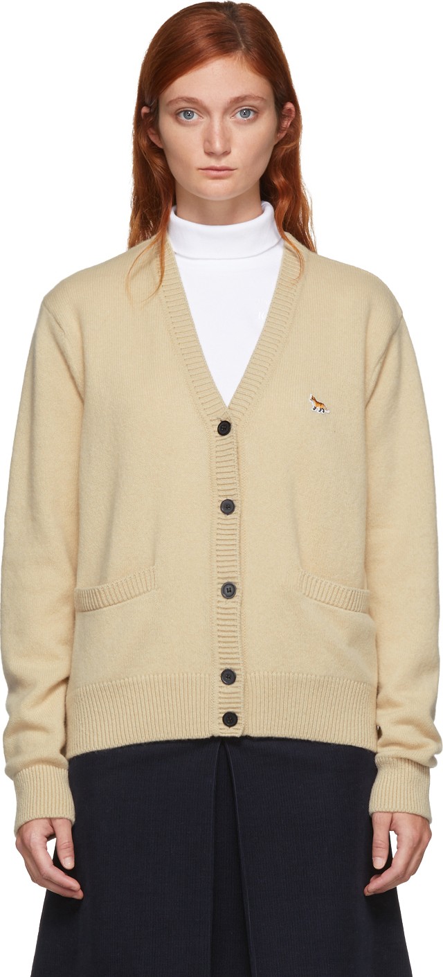 Maison Kitsune Beige Lambswool Classic Cardigan