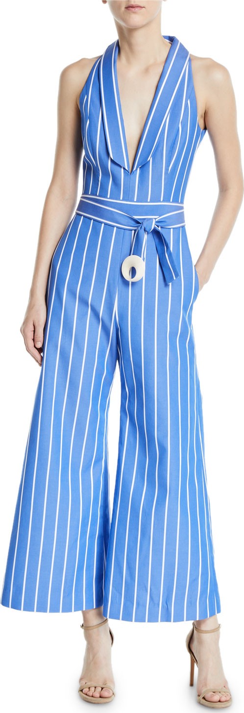 Alexis Eckhart Striped Sleeveless Wide-Leg Jumpsuit Alexis Eckhart Striped Sleeveless Wide-Leg Jumpsuit