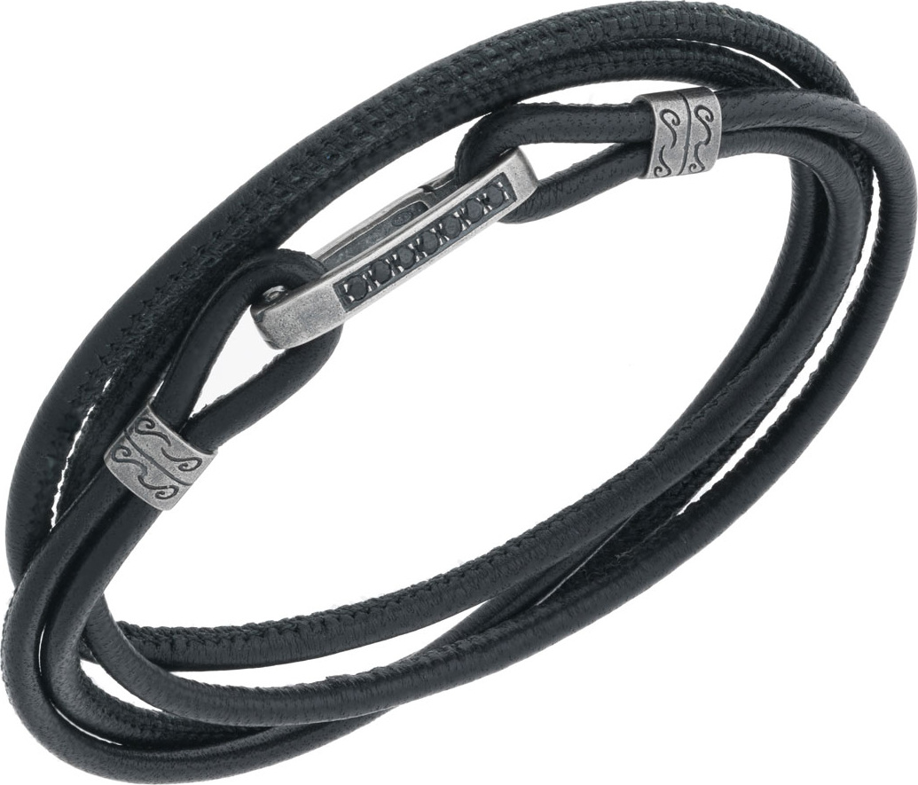 Marco Dal Maso Men's Lash Leather Wrap Bracelet w/ Black Diamonds