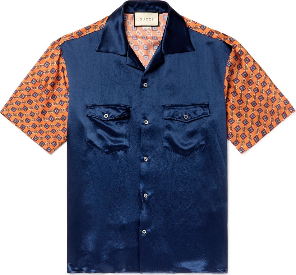 Gucci Camp-Collar Satin and Printed Silk-Twill Shirt