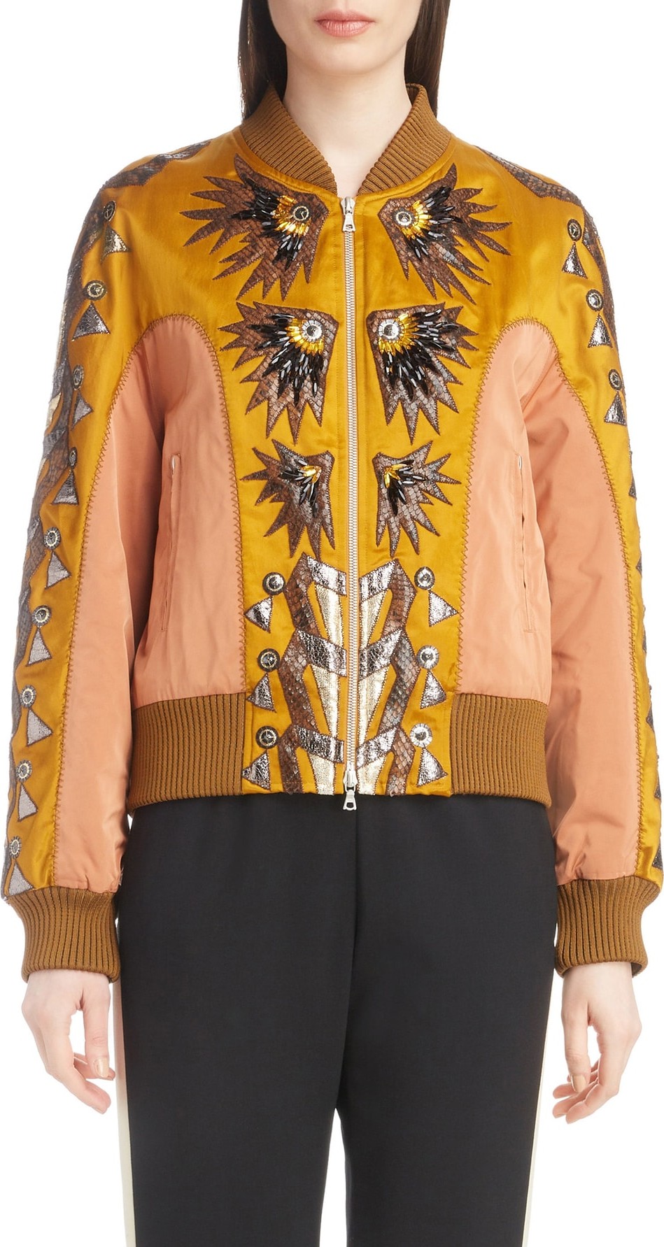 Dries Van Noten Embellished Mixed Media Bomber Jacket