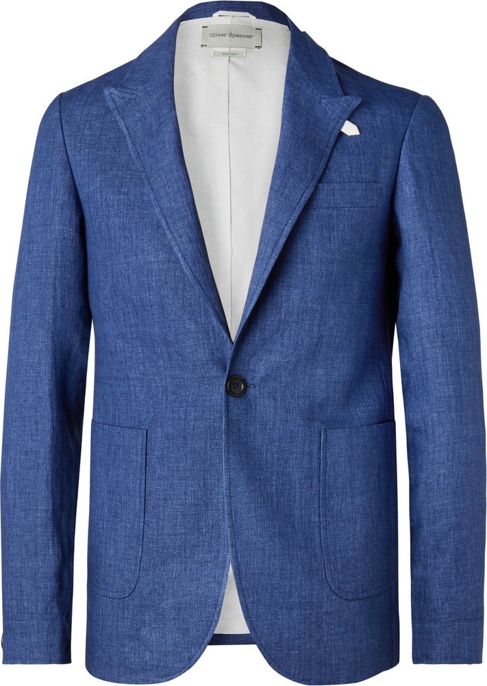 Oliver Spencer Navy Brookes Slim-Fit Unstructured Linen Blazer Oliver Spencer Navy Brookes Slim-Fit Unstructured Linen Blazer