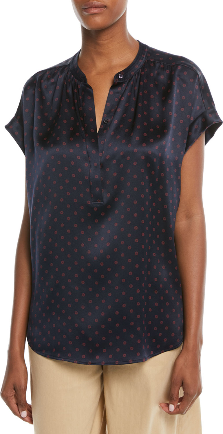 Vince Dot-Print Foulard Silk Short-Sleeve Top