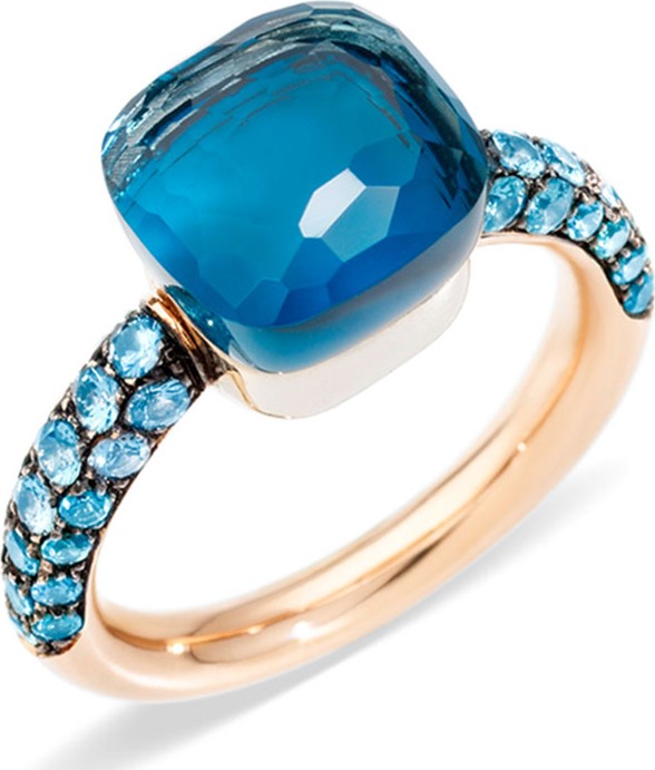 Pomellato NUDO 18k Rose Gold & White Gold Topaz/Turquoise Ring