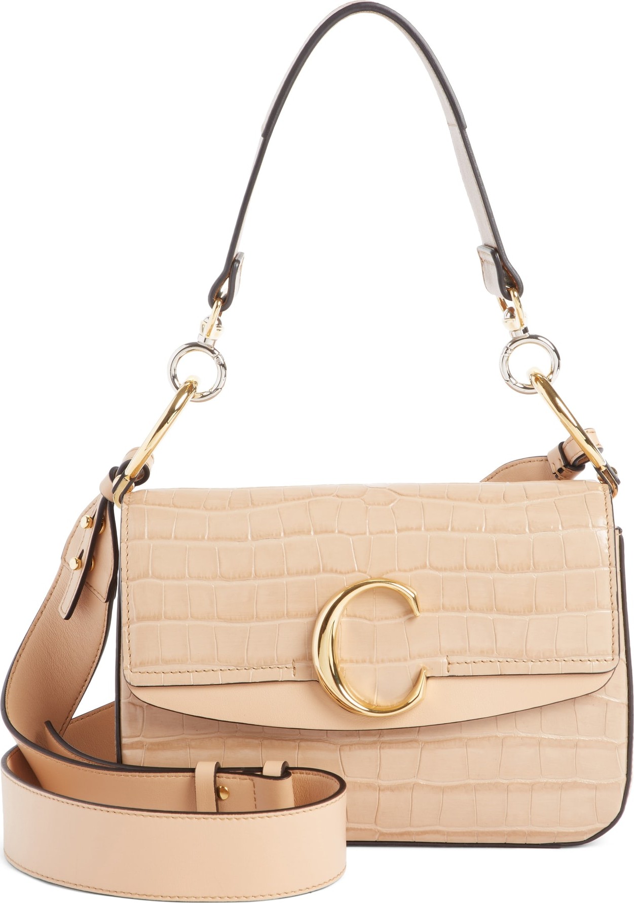 Chloe Croc Embossed Leather Shoulder Bag