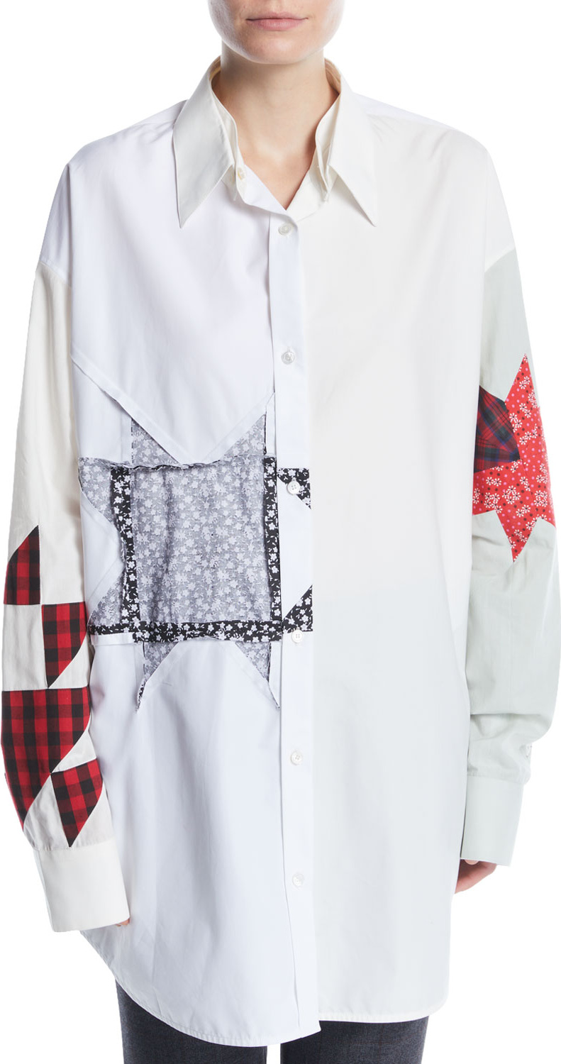 Calvin Klein 205W39NYC Long-Sleeve Button-Front Patchwork Tunic Shirt