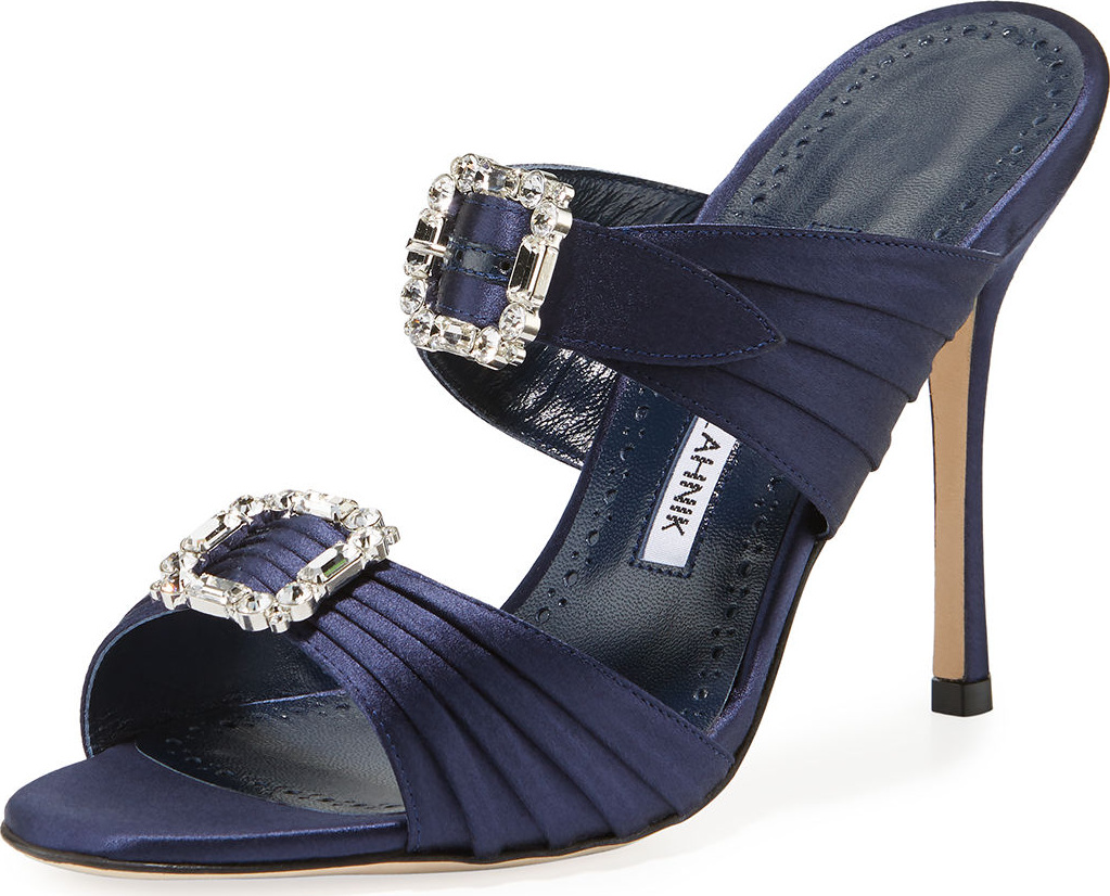 Manolo Blahnik Pow Two-Band Embellished Sandals