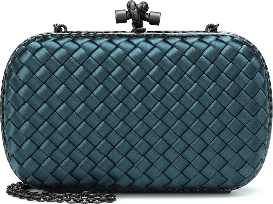 Bottega Veneta Knot snakeskin-trimmed satin clutch