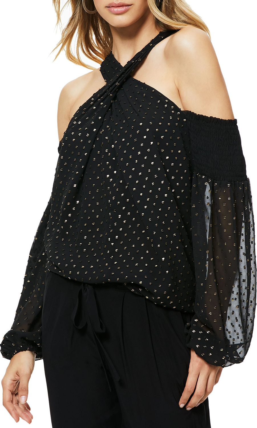 Ramy Brook Ridley Sequin Cold-Shoulder Blouson Top