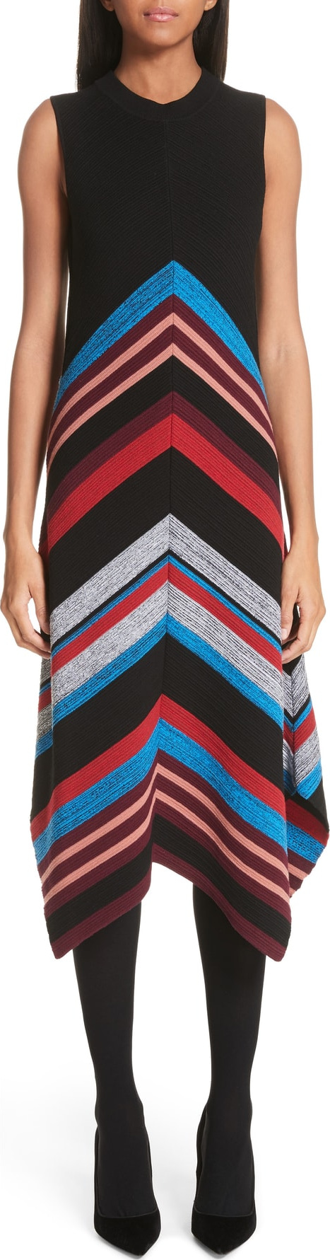 Proenza Schouler Chevron Stripe Wool & Silk Blend Ottoman Dress