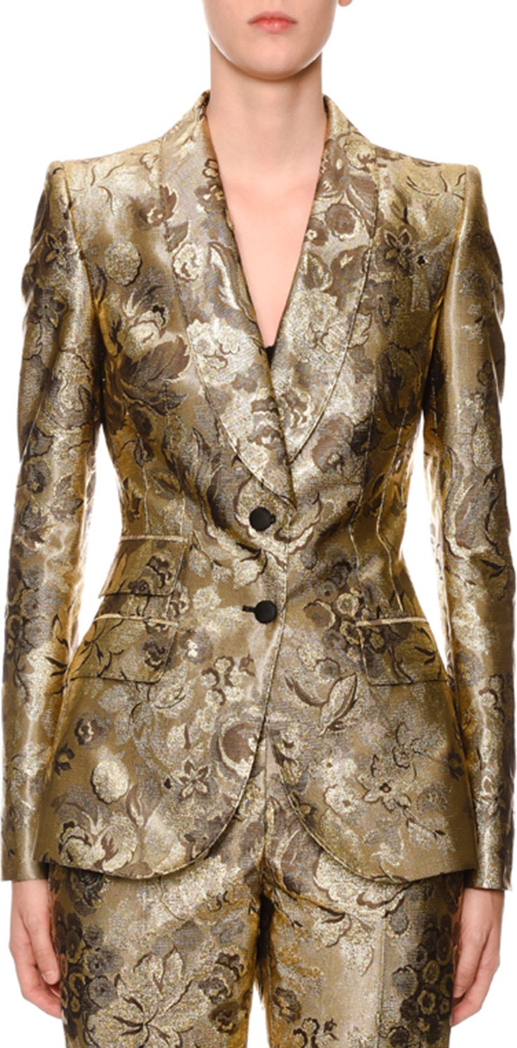 Dolce & Gabbana Two-Button Shawl-Collar Metallic Floral-Jacquard Jacket Dolce & Gabbana Two-Button Shawl-Collar Metallic Floral-Jacquard Jacket