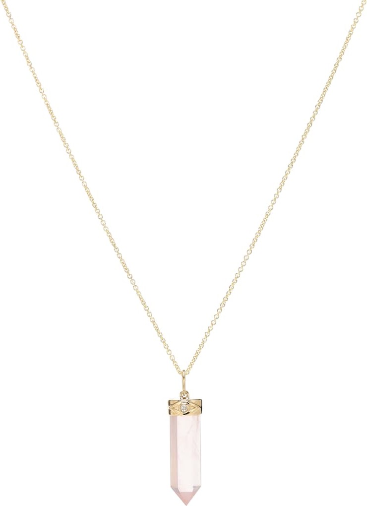 Sydney Evan 14kt gold and rose quartz necklace with diamonds