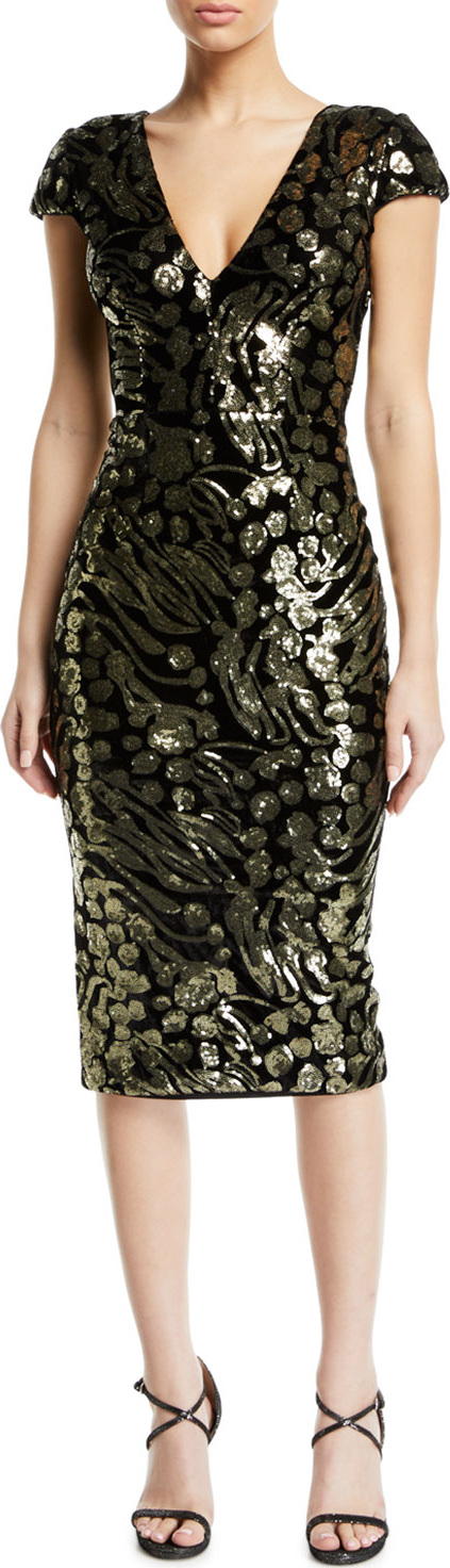 Dress the Population Allison Abstract Floral & Velvet Dress