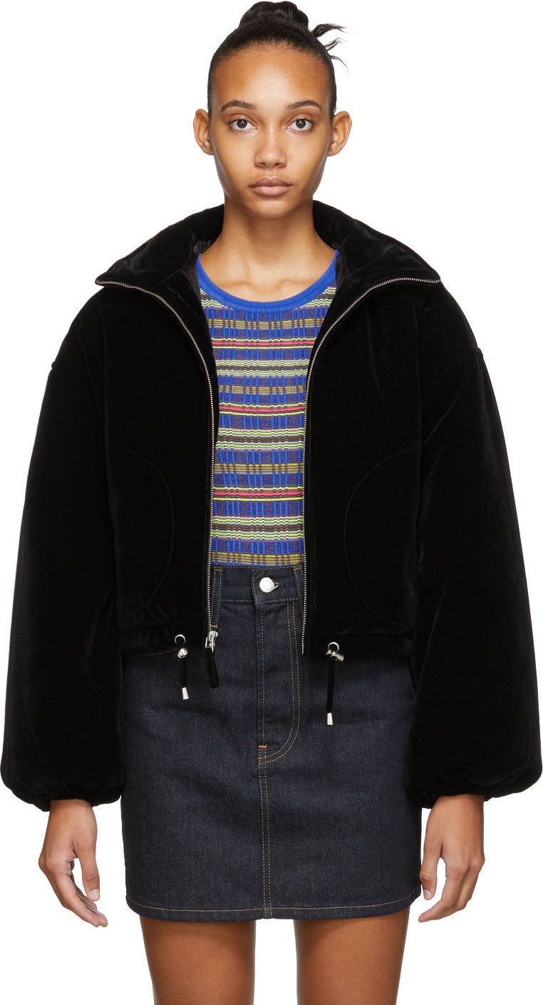 Opening Ceremony Black Cropped Velvet Puffer Jacket