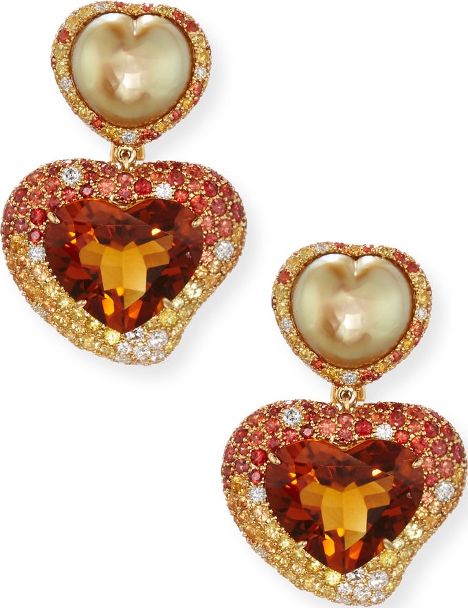 Margot McKinney Hearts Desire South Sea Pearl & Madeira Citrine Drop Earrings