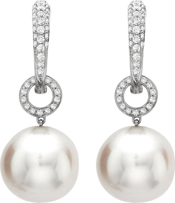 Kiki McDonough Bridal 18k White Gold, Diamond & Pearl Hoop Drop Earrings
