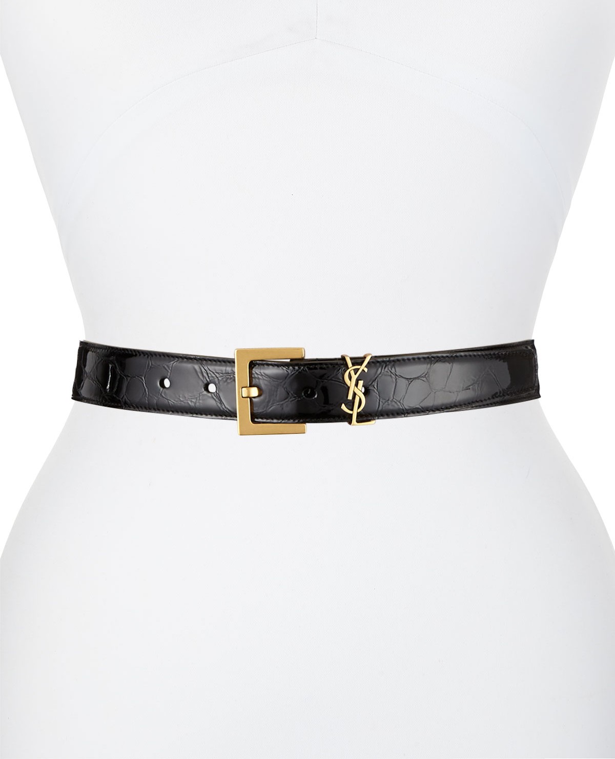 Saint Laurent Golden YSL Monogram Leather Belt