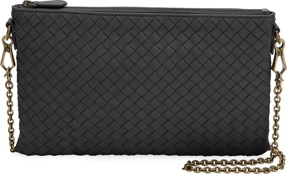 Bottega Veneta Biletto Woven Leather Zip-Top Pouch Crossbody Bag