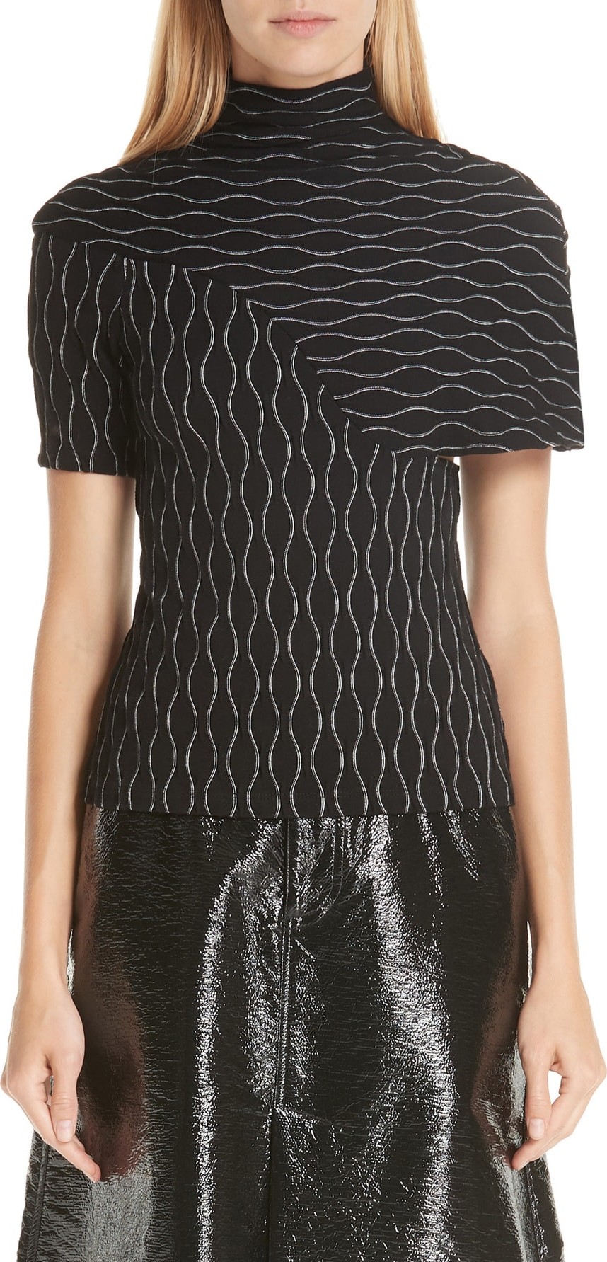 Beaufille Asymmetrical Wave Knit Funnel Neck