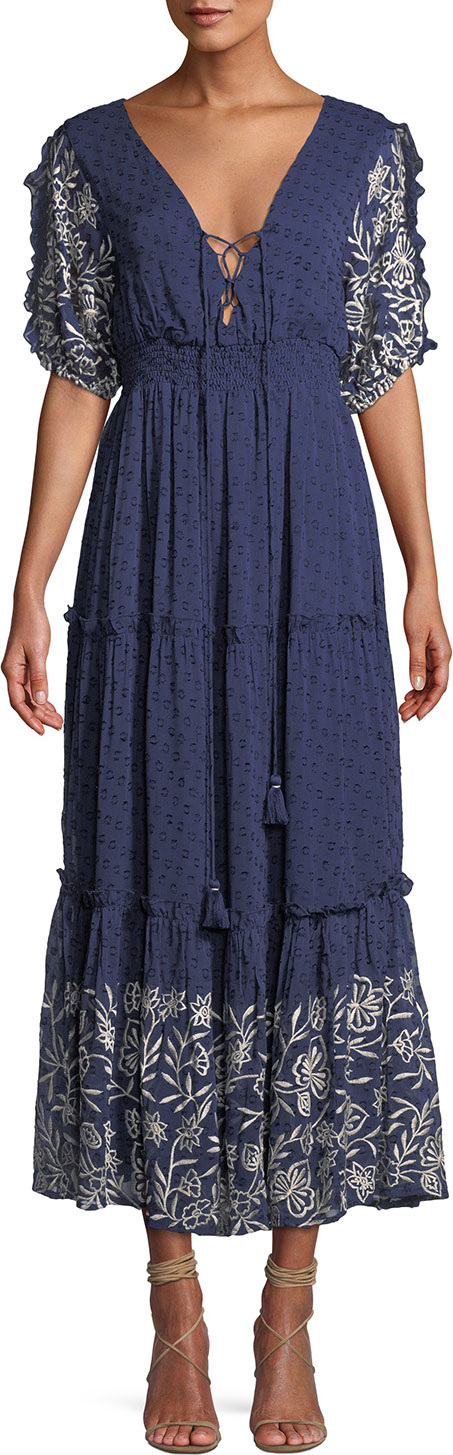 MISA Los Angeles Lunah Printed Ruffle Maxi Dress MISA Los Angeles Lunah Printed Ruffle Maxi Dress