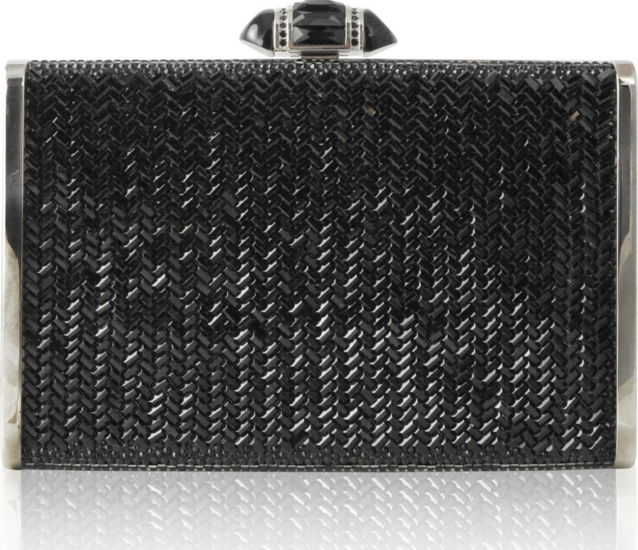 Judith Leiber Herringbone Tall Rectangle Clutch Bag, Jet
