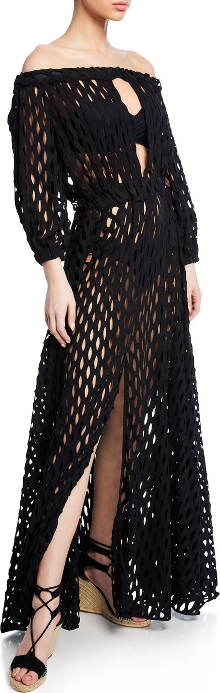 MILLY Jenny Mesh Off-Shoulder Coverup Dress