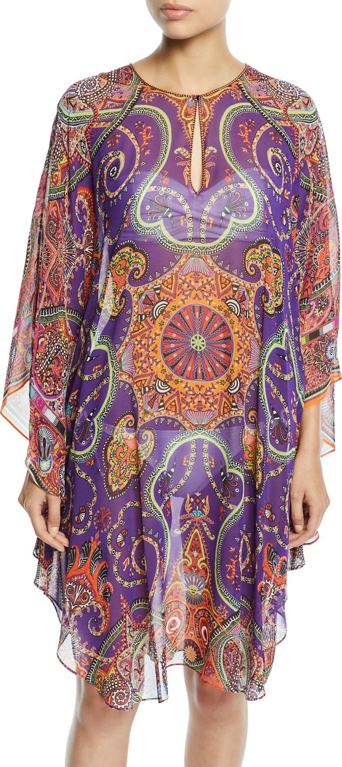 Etro Printed Silk Keyhole Coverup Caftan