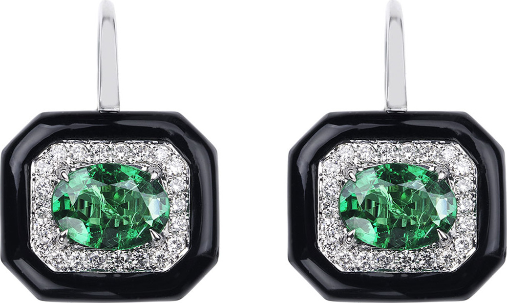 Nikos Koulis 18k White Gold Oui Diamond & Emerald Earrings