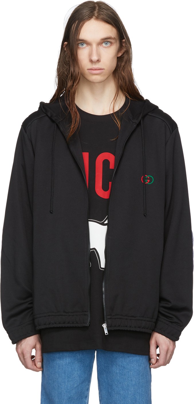 Gucci Black Logo Oversized Zip Hoodie