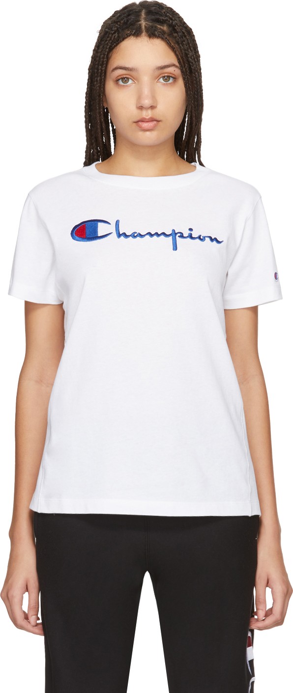 Champion Reverse Weave White Big Script T-Shirt