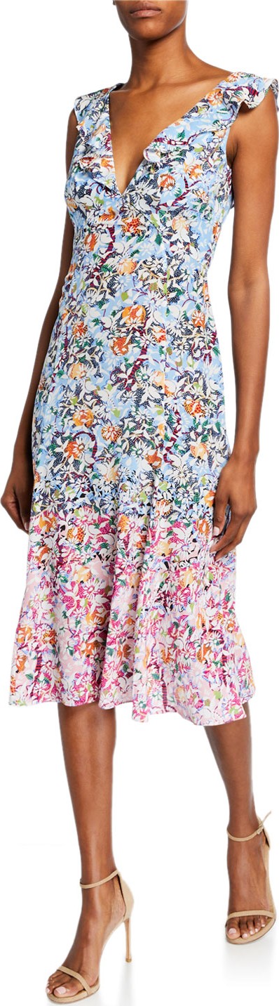 Saloni Holly Floral-Print Sleeveless Midi Dress