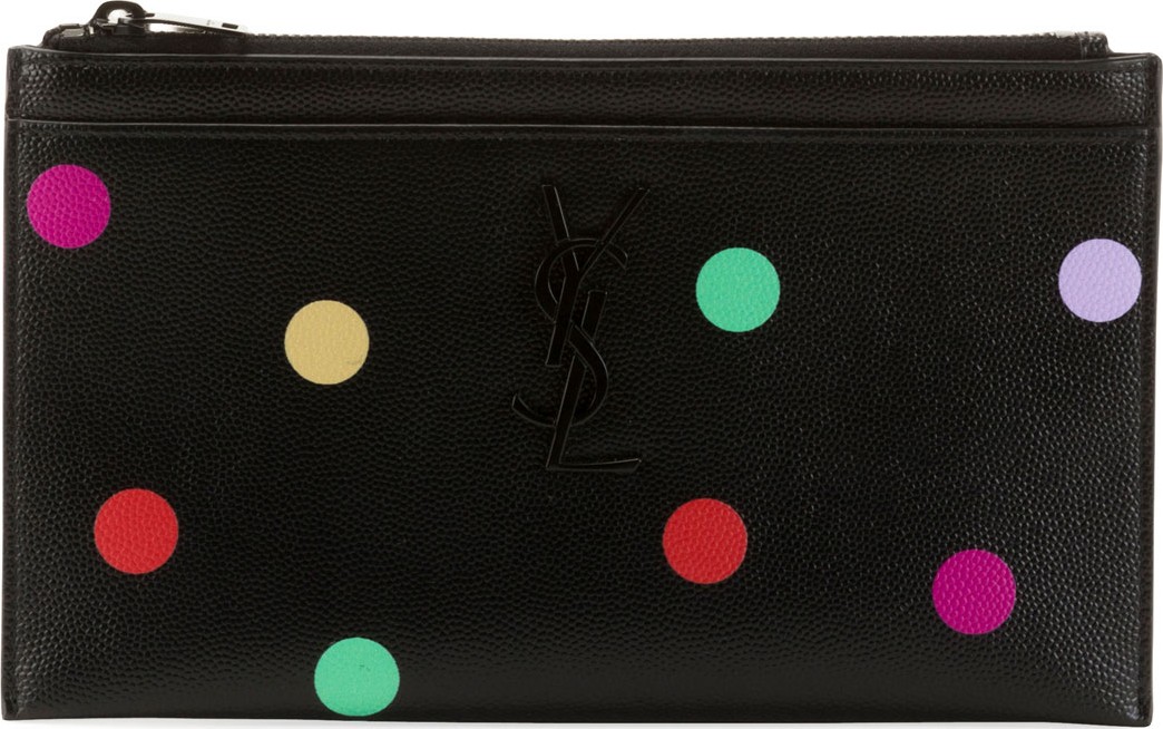 Saint Laurent YSL Monogram Polka-Dot Zip Pouch Wallet