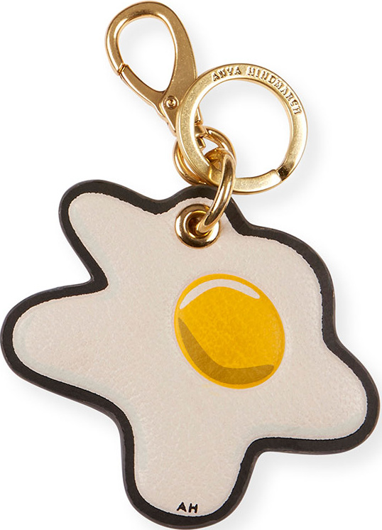 Anya Hindmarch Egg Leather Keychain, White/Multi