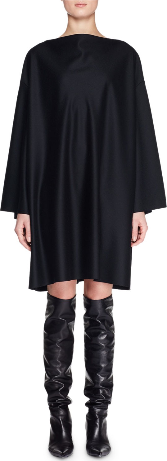 THE ROW Harper High-Neck Dolman-Sleeve Shift Knee-Length Wool Dress