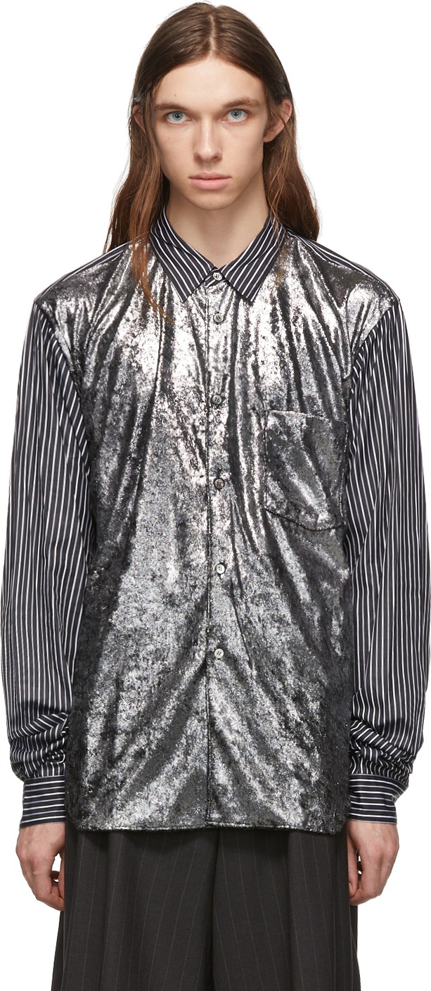 Comme Des Garçons Homme Plus Black & White Foil Velour Shirt