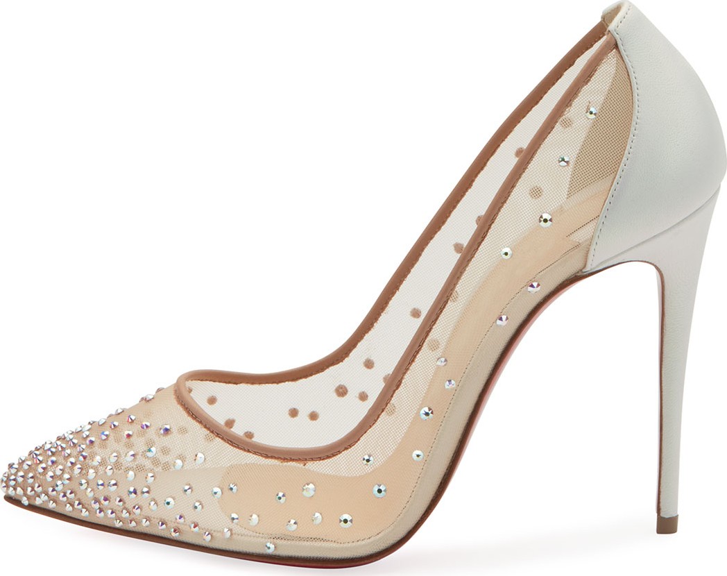 Christian Louboutin Follies Strass 100mm Mesh Red Sole Pumps