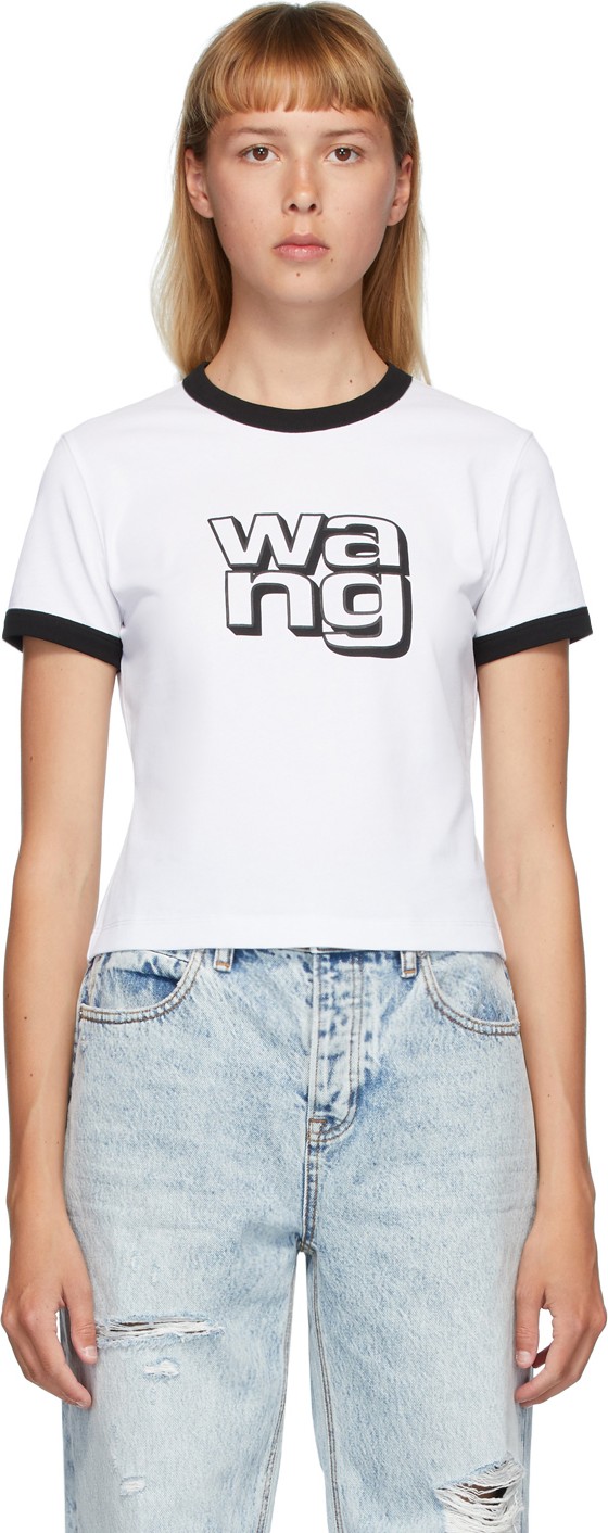 Alexanderwang.T White & Black Shrunken Ringer T-Shirt