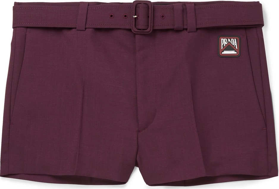 Prada Slim-Fit Logo-Appliquéd Mohair and Wool-Blend Shorts