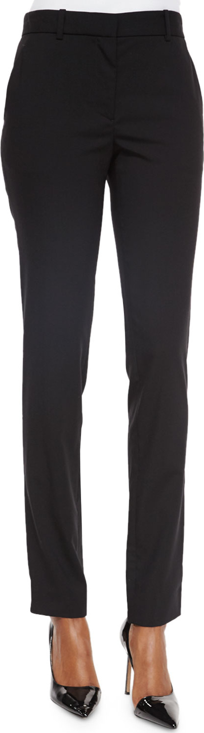THE ROW Flat Front Fitted Pants, Black