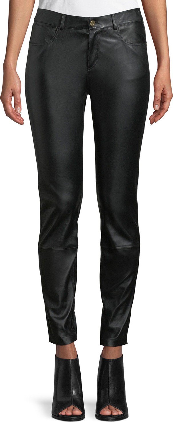 Lafayette 148 New York Mercer Mid-Rise Leather Skinny Jeans