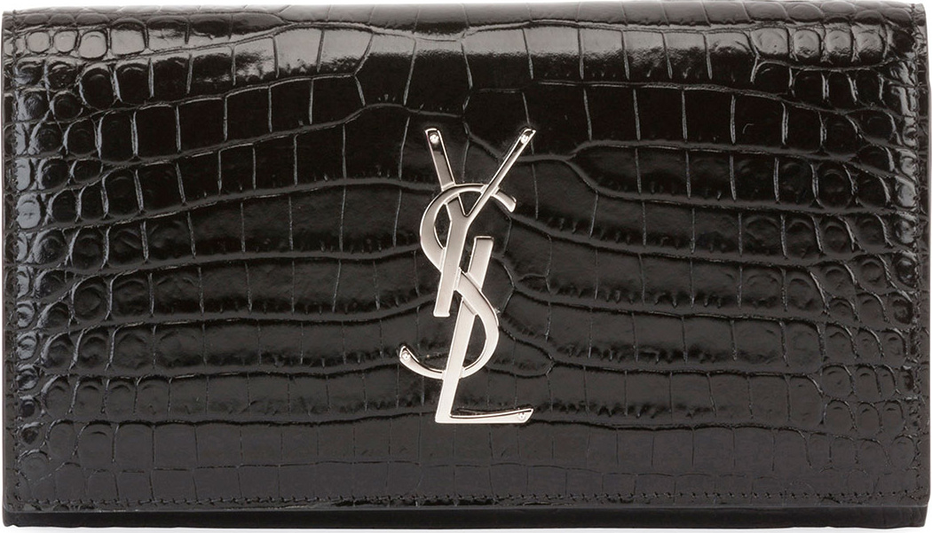 Saint Laurent Monogram YSL Large Croco Flap Wallet