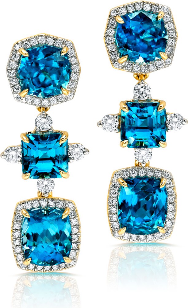 Pamela Huizenga 18k Cambolite & Diamond Triple-Drop Earrings