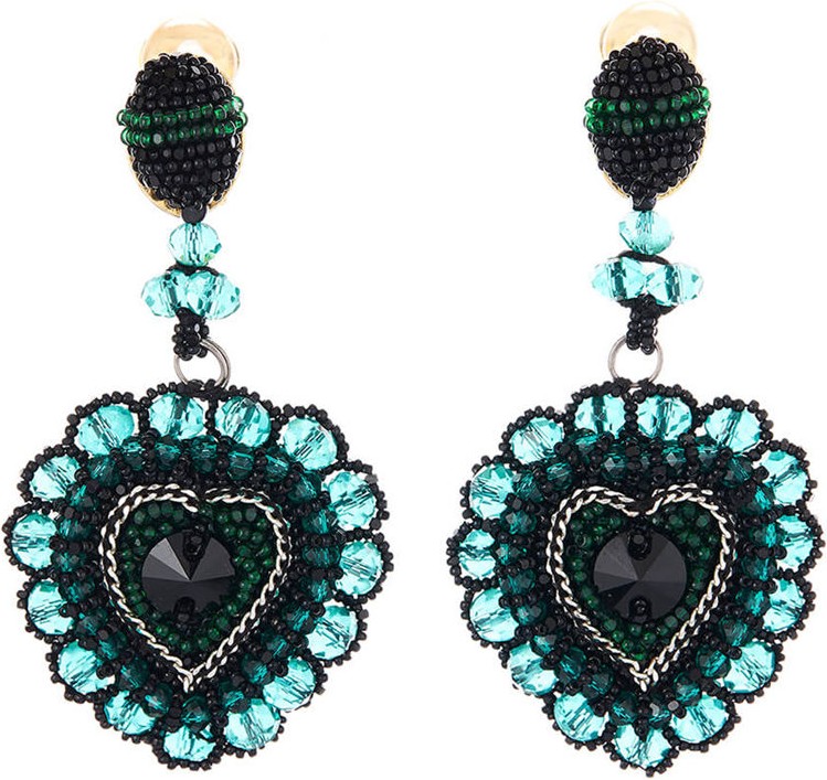 Oscar De La Renta Embellished Runway Heart Clip Earrings