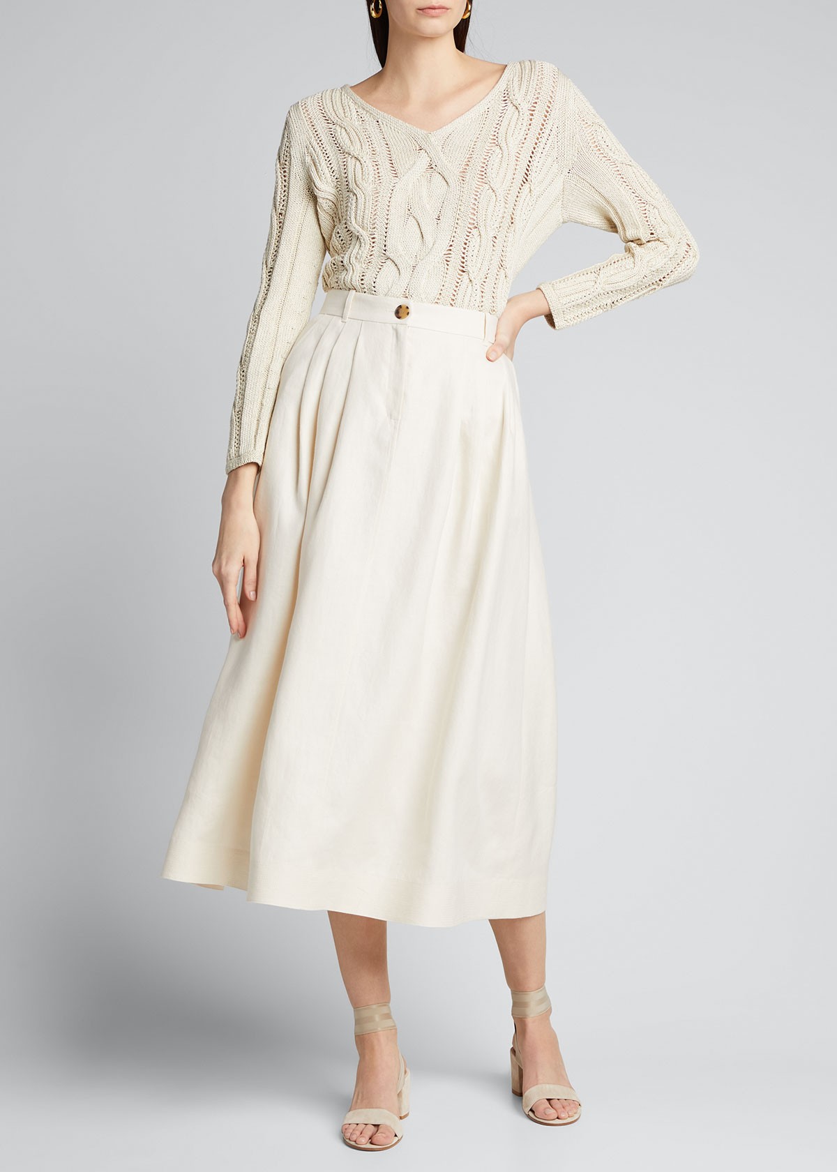 Lafayette 148 New York Rosabella Lavish Linen Pleated Midi Skirt